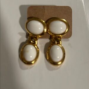 Vintage Elegant Gold and White stone Drop Earrings.New Old stock